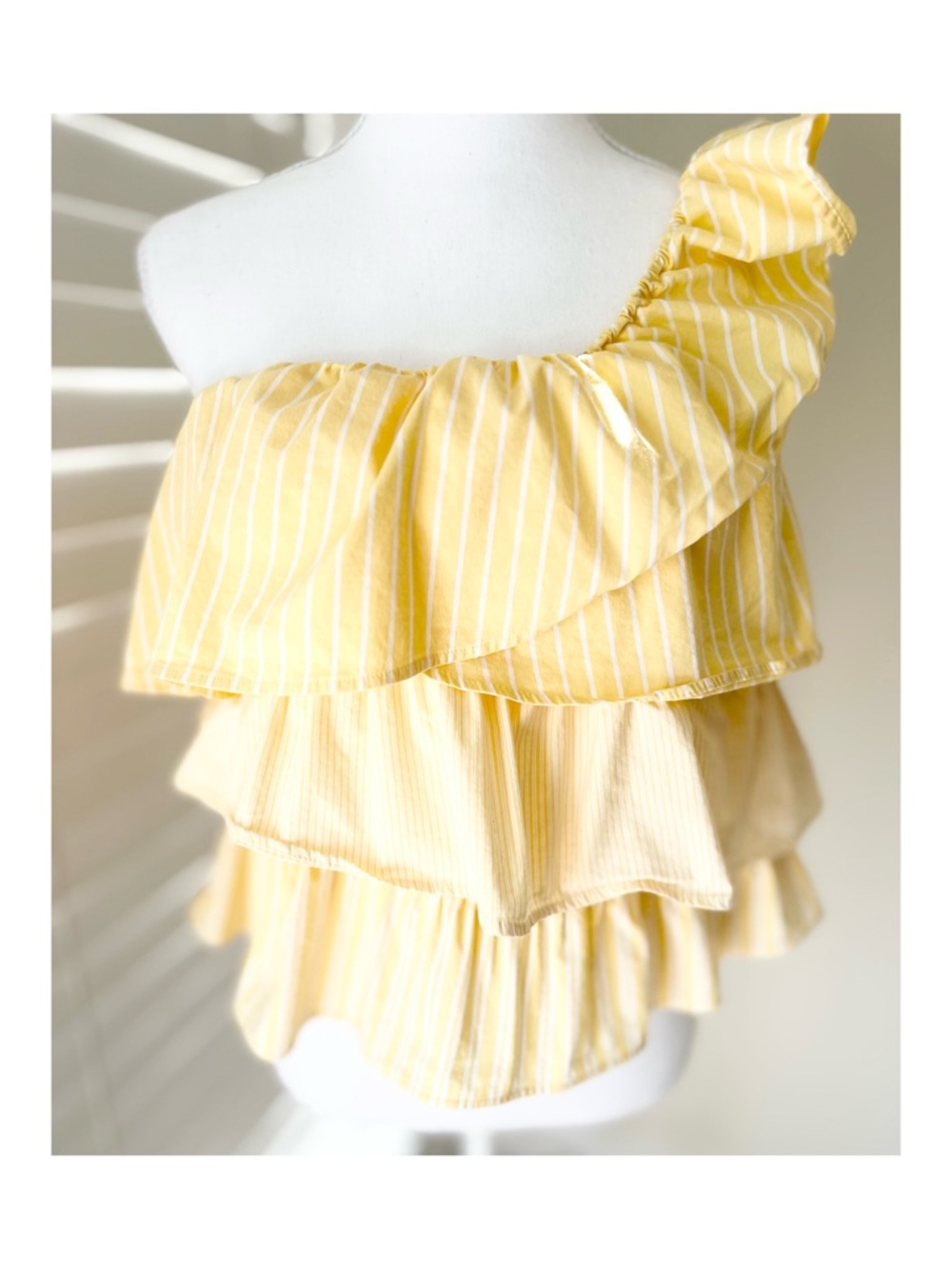 Anthropologie Yellow One-Shoulder Tiered Ruffle Camisole
